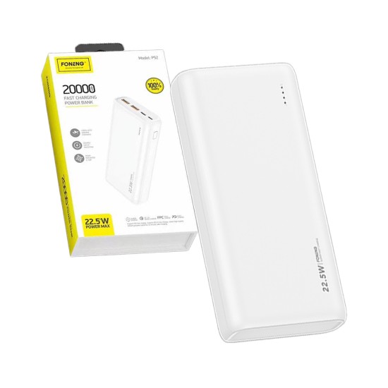 Foneng Power Bank P52 Dual USB 20000mAh 22.5W PD+QC3.0 White